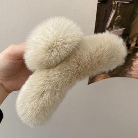 Oversized Rabbit Plush Grab Clip Senior Sense Light Luxury Hair Clip Female (Option: Beige white)