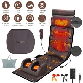 Full Body Massage Mat Multifunctional Massage Chair Pad with Heat Timer Shiatsu Neck Foot Massager Lumbar Pillow Carry Bag Earplugs Anti-Slip Bot (Type: PU)