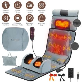 Full Body Massage Mat Multifunctional Massage Chair Pad with Heat Timer Shiatsu Neck Foot Massager Lumbar Pillow Carry Bag Earplugs Anti-Slip Bot (Type: Flannel)