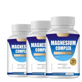 MAGNESIUM COMPLEX Wellness Capsules With Malate & Glycinate And 8 ELEMENTAL MAGNESIUM, Supports Health 90 Capsules, Dietary Supplement. (Option: 3 PCS)